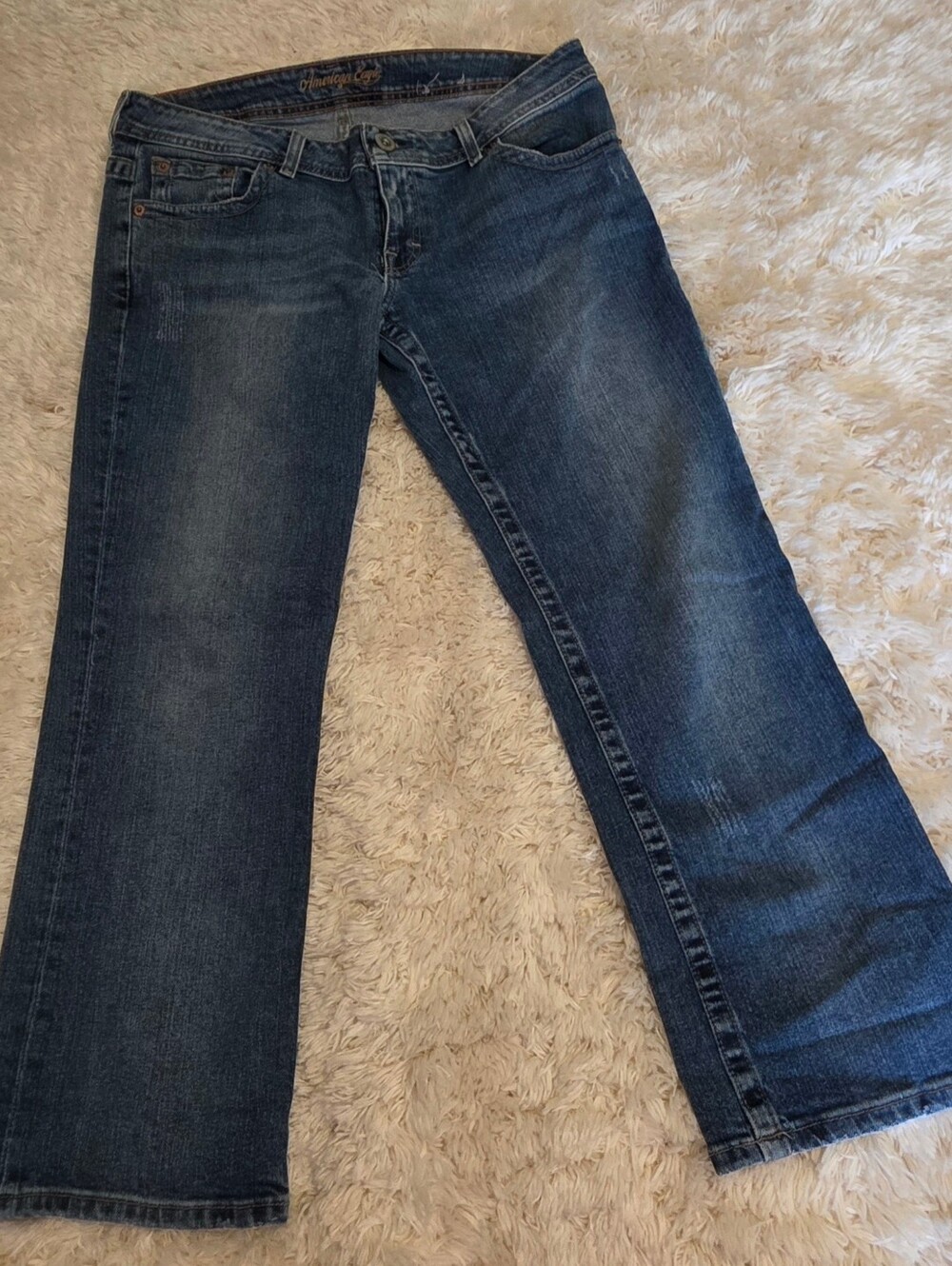 American Eagle Medium Wash Women's Distressed Stretch Lowrise Crop Jean Sz 12x26